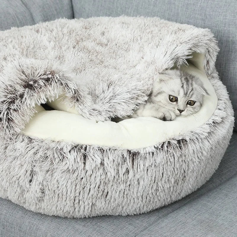 S-XL Winter Warm Shell Semi-Closed Pet Cat Nest Bed Cave