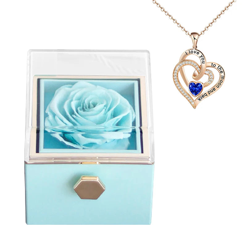 Rotating Preserved Eternal Rose Necklace Gift Box Set