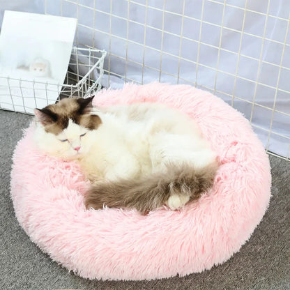 S-XL Pet Cat Dog Round Soft Long Plush Beds Cushion Mat Sleeping Sofa