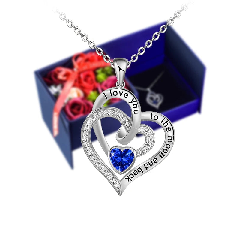 Artificial Soap Rose Crystal Heart Necklace Gift Box Set