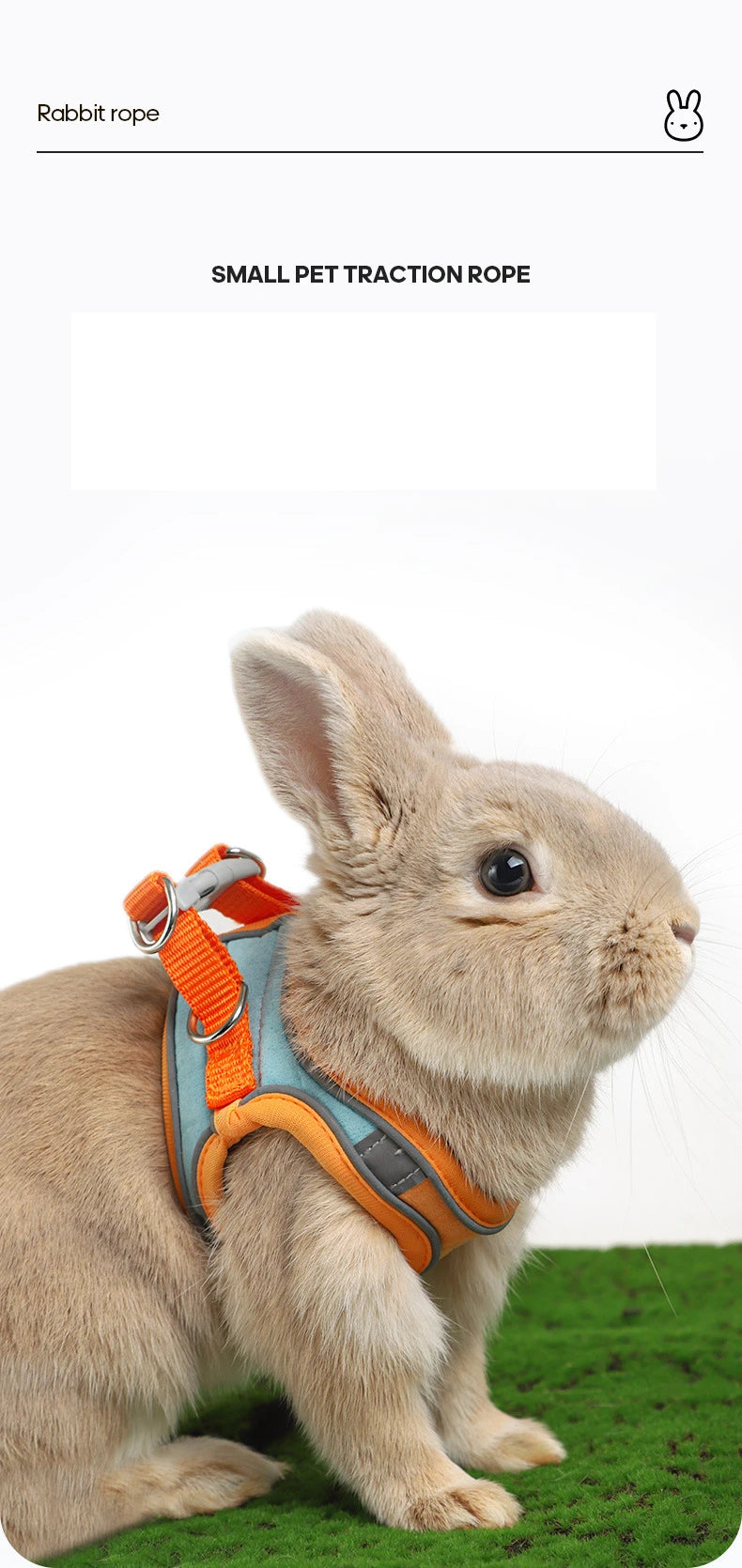 Adjustable Pet Rabbit Bunny Harness and Leash Set Double Buckle with Reflective Strips