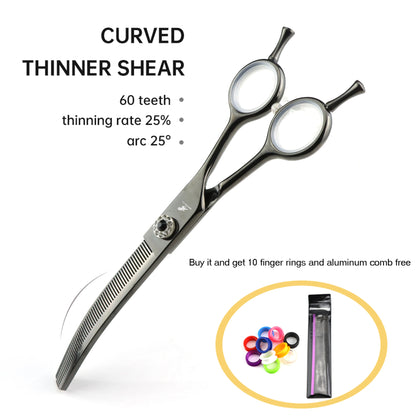 7" Stainless Steel Curved Pet Dog Cat Grooming Thinning Scissors