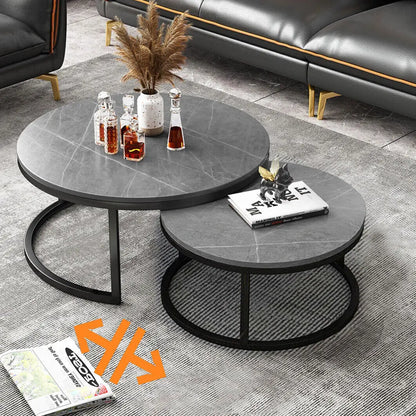 Modern Nesting Round Grey Marble Coffee Table Set for Space Saving
