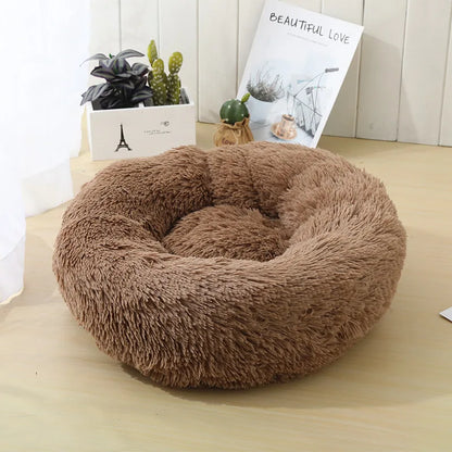 S-XL Pet Cat Dog Round Soft Long Plush Beds Cushion Mat Sleeping Sofa