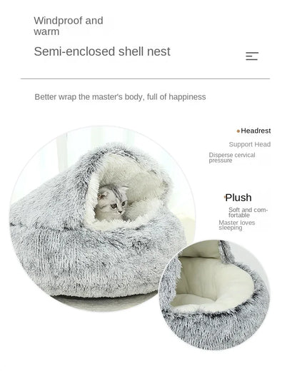 S-XL Winter Warm Shell Semi-Closed Pet Cat Nest Bed Cave