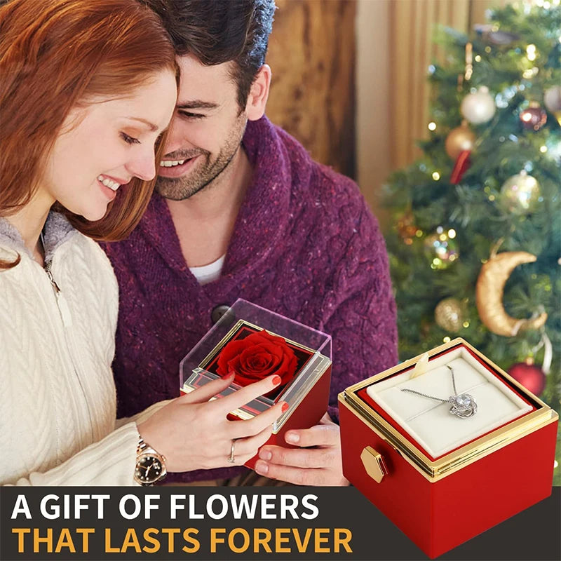 Rotating Preserved Eternal Rose Necklace Gift Box Set