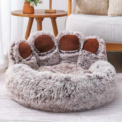 S-L Pet Cat Dog Paw Shape Comfortable Cozy Bed Soft Fluffy Cushion