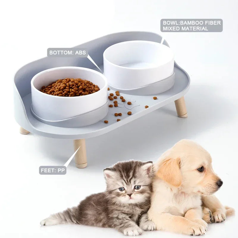 Adjustable Height Elevated Pet Dog Cat Double Food Water Bowls