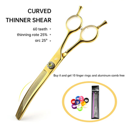 7" Stainless Steel Curved Pet Dog Cat Grooming Thinning Scissors