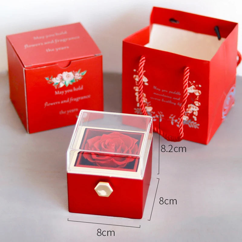 Rotating Preserved Eternal Rose Necklace Gift Box Set