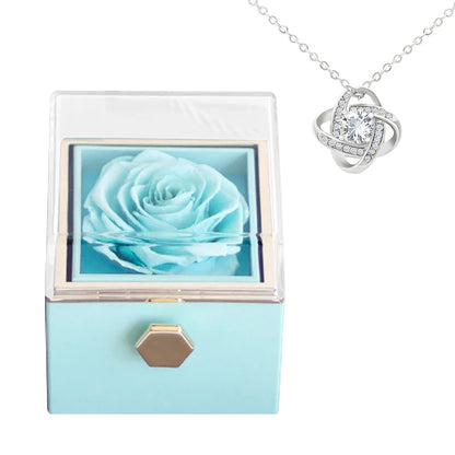 Rotating Preserved Eternal Rose Necklace Gift Box Set