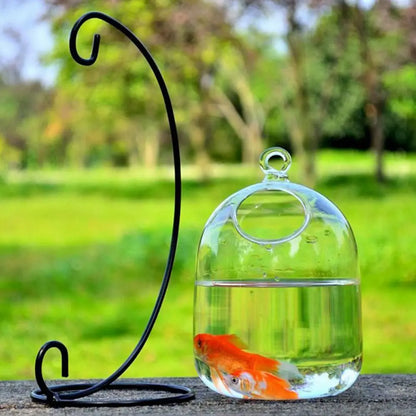 Hanging Glass Vase Aquarium Fish Tank With Rack Holder