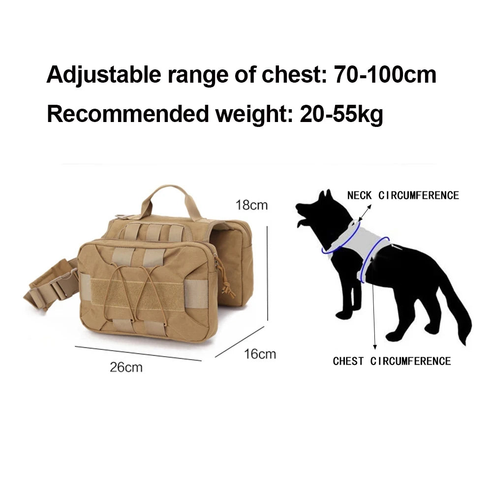 70-100cm Adjustable Tactical No Pull Pet Dog Harness With Control Handle Saddle Bag Pack