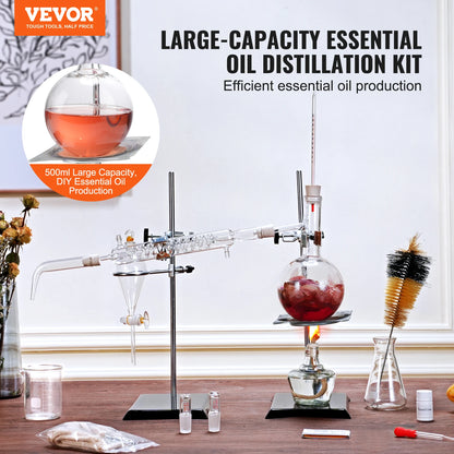 Essential Oil Distillation Kit 500/1000ML Glassware with Alcohol Lamp, 24/40 Joint