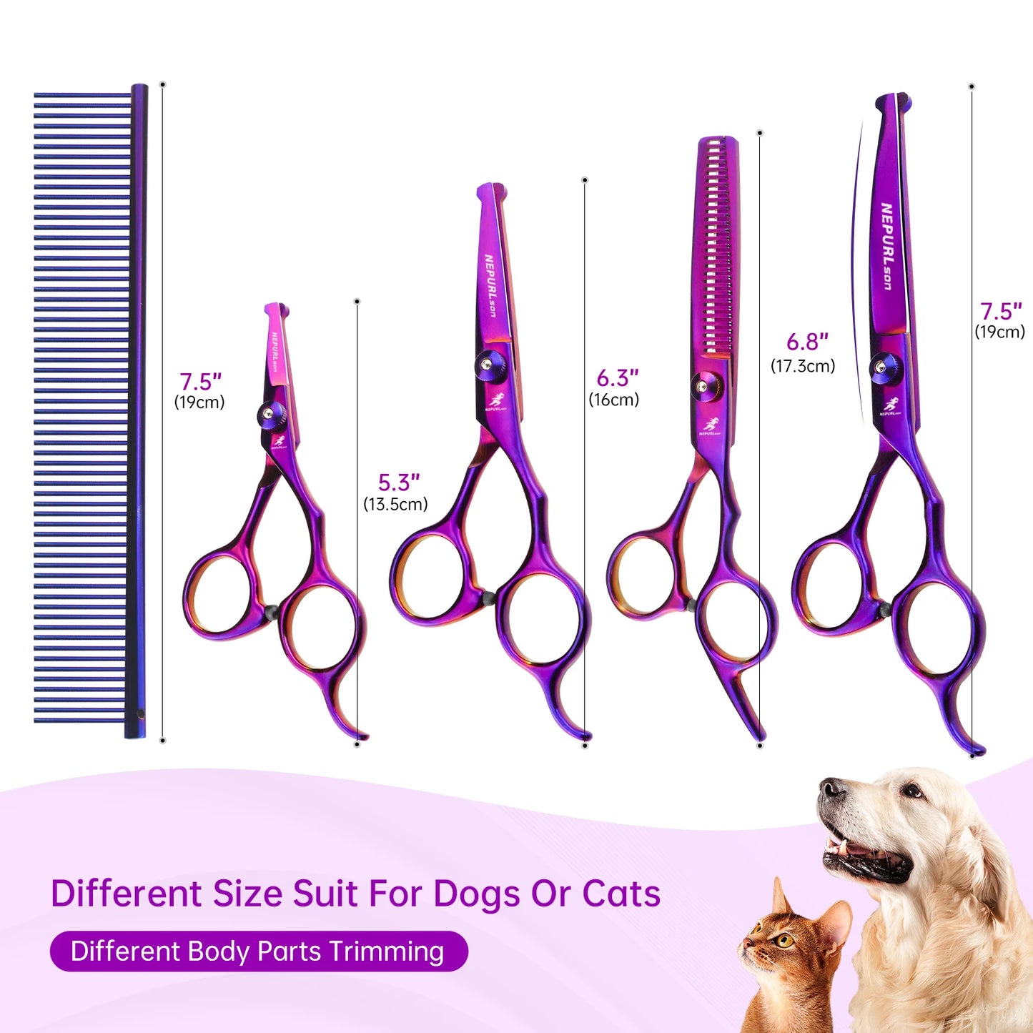 5-7.5" Pet Dog Cat 4pc Stainless Steel Grooming Scissors Comb Sets