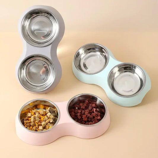 Stainless Steel Double Pet Dog Cat Food Bowl