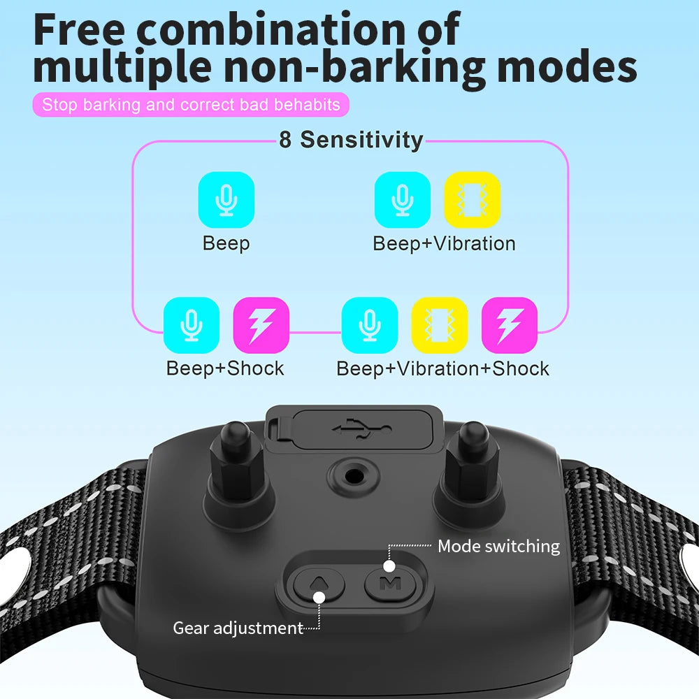 Pet Dog Automatic Anti Bark Training Collar Type-C Rechargeable Waterproof