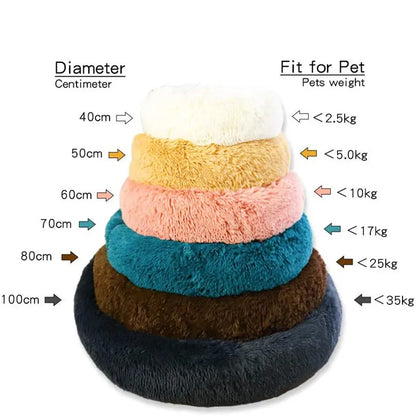 M-4XL Long Plush Round Pet Dog Bed Mat Cushion Mattress