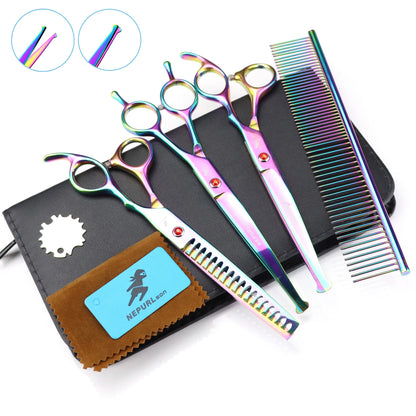 3-5pcs 7.5" Stainless Steel Pet Dog Cat Grooming Scissors Comb Sets