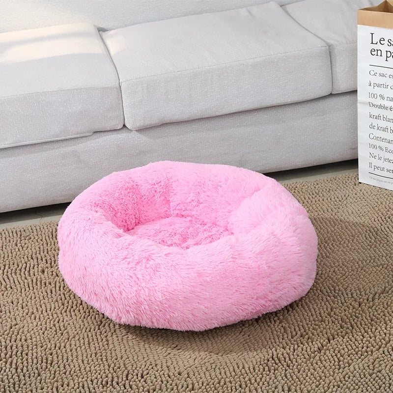 S-XL Pet Cat Dog Round Soft Long Plush Beds Cushion Mat Sleeping Sofa