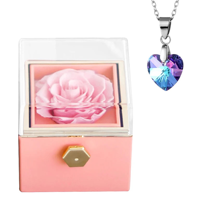 Rotating Preserved Eternal Rose Necklace Gift Box Set