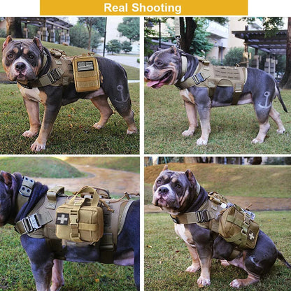 M-L Pet Dog Tactical Harness Training Vest With Bags Leash Lead Set