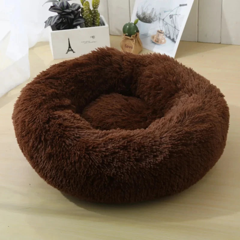 S-XL Pet Cat Dog Round Soft Long Plush Beds Cushion Mat Sleeping Sofa