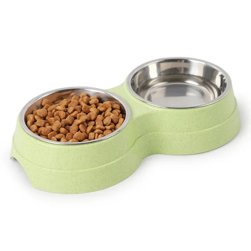 Pet Dog Cat Stainless Steel Double Food Water Bowls