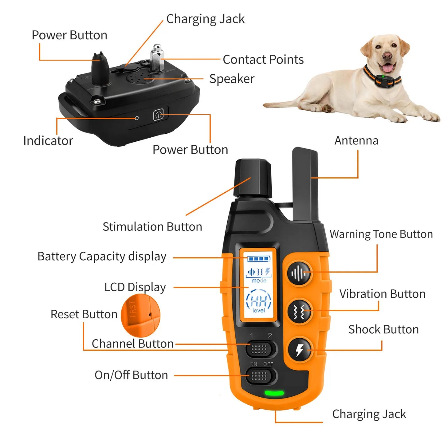 3300Ft Pet Dog Remote Control Waterproof Anti Bark Training Collar