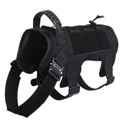 M-L Pet Dog Tactical Harness Training Vest With Bags Leash Lead Set