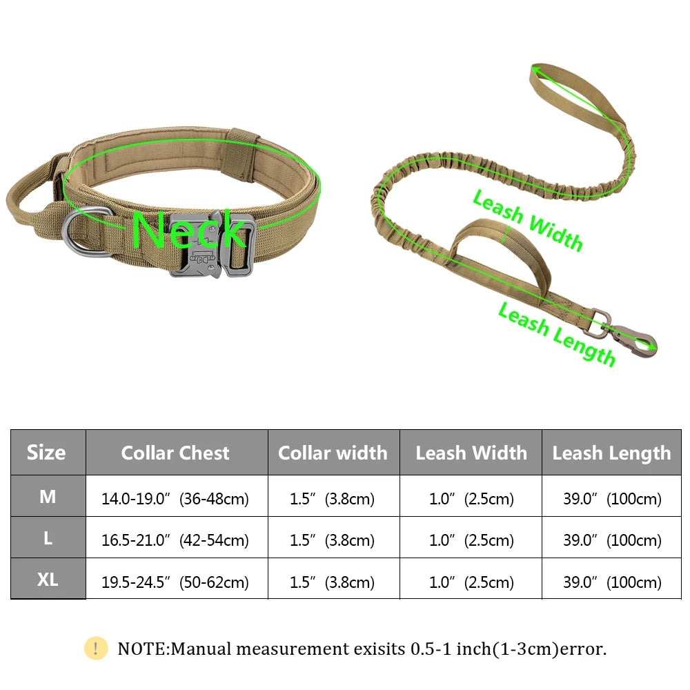 M-XL Pet Dog Tactical Collar With Lead Rope Leash Nylon Handle