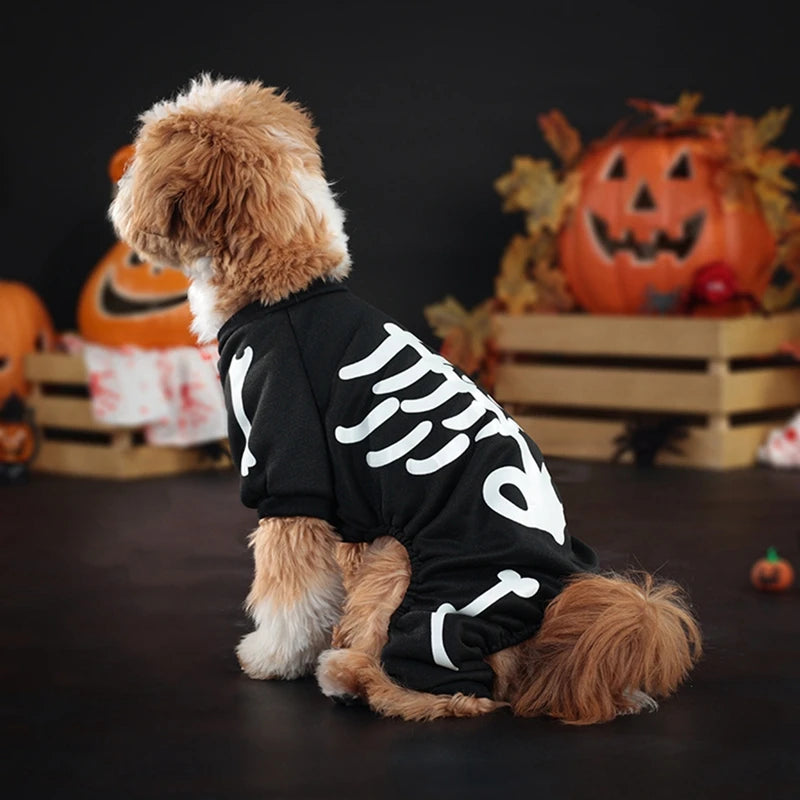 S-XL Pet Dog Cat Halloween Skeleton Jumpsuit Costumes Apparel