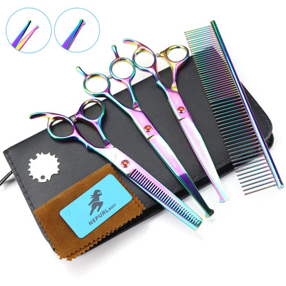 3-5pcs 7.5" Stainless Steel Pet Dog Cat Grooming Scissors Comb Sets