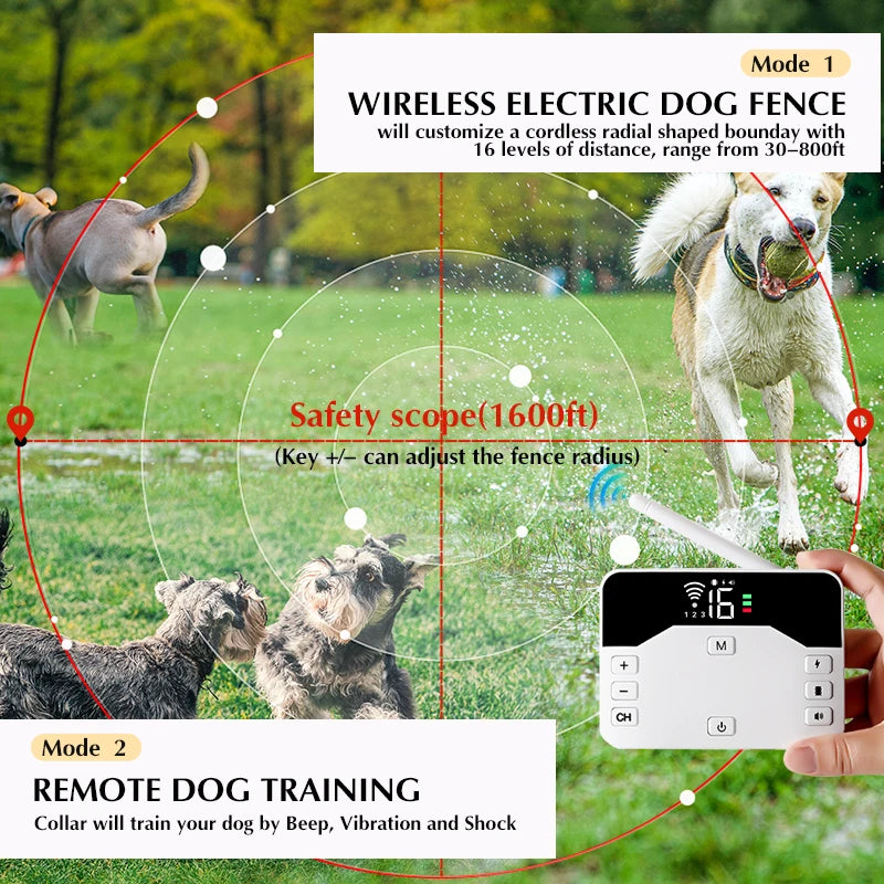 1600ft Pet Dog Wireless Electric Fence & Training Collar