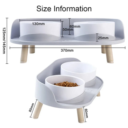 Adjustable Height Elevated Pet Dog Cat Double Food Water Bowls