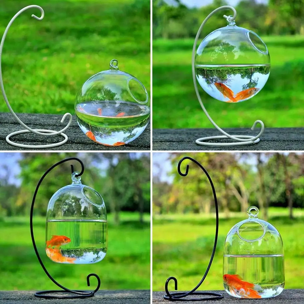 Hanging Glass Vase Aquarium Fish Tank With Rack Holder