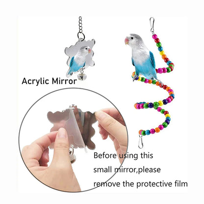 7pcs Wooden Pet Bird Parrot Toys Cage Accessories