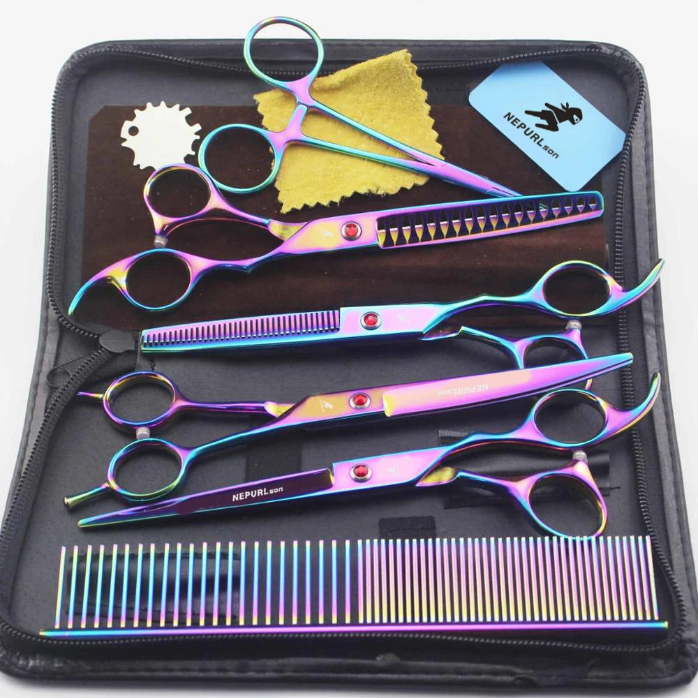 7" Stainless Steel Pet Dog Cat Grooming Scissors Comb Sets