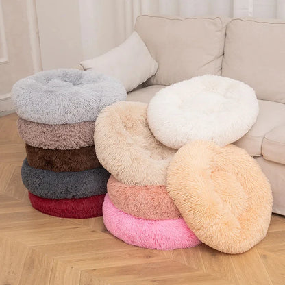 S-XL Pet Cat Dog Round Soft Long Plush Beds Cushion Mat Sleeping Sofa