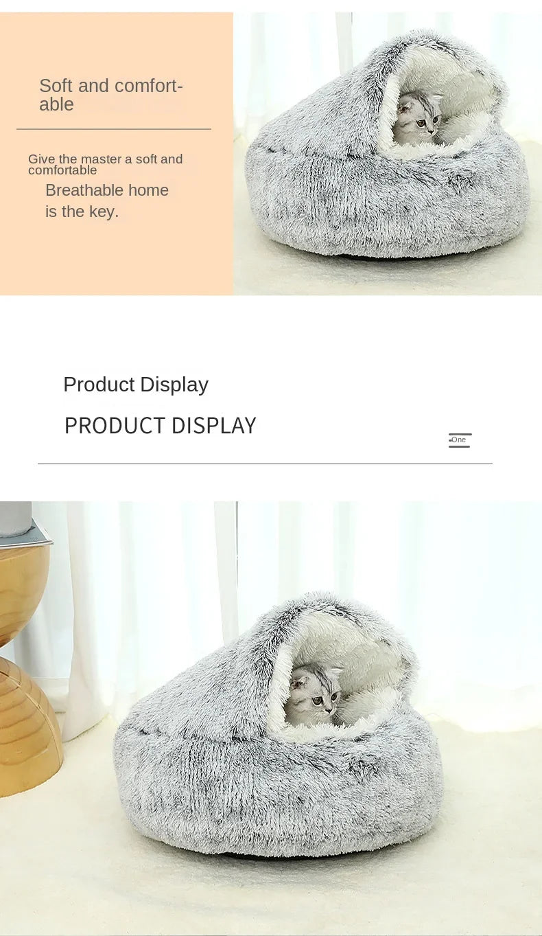 S-XL Winter Warm Shell Semi-Closed Pet Cat Nest Bed Cave