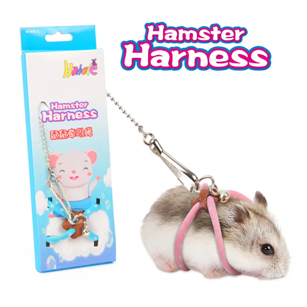 Pet Mouse Hamster Ferrets Rat Adjustable Soft Harness Bell Leash Set