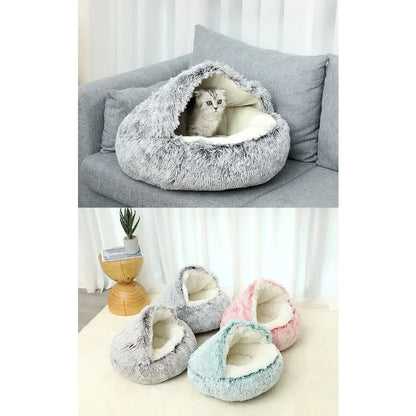 S-XL Winter Warm Shell Semi-Closed Pet Cat Nest Bed Cave