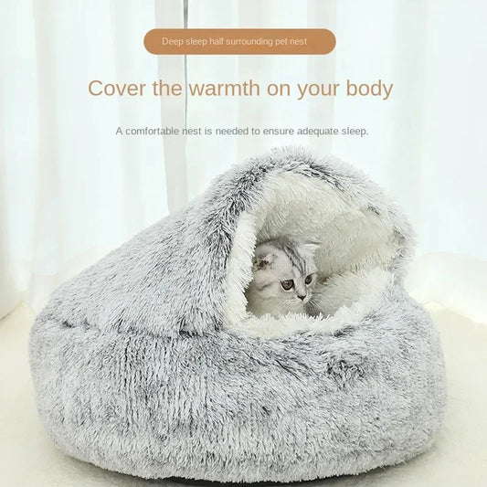 S-XL Winter Warm Shell Semi-Closed Pet Cat Nest Bed Cave