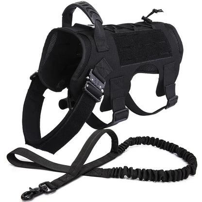 M-L Pet Dog Tactical Harness Training Vest With Bags Leash Lead Set