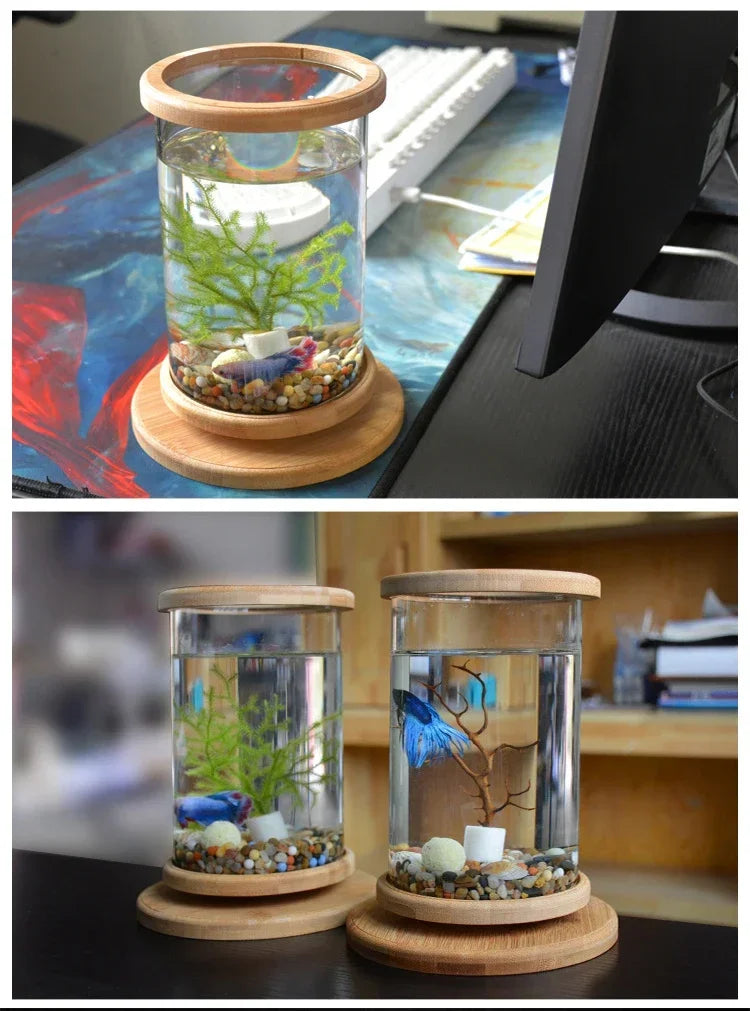 Cylindrical Rotating Desktop Mini Aquarium Fish Tank