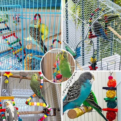 7pcs Wooden Pet Bird Parrot Toys Cage Accessories