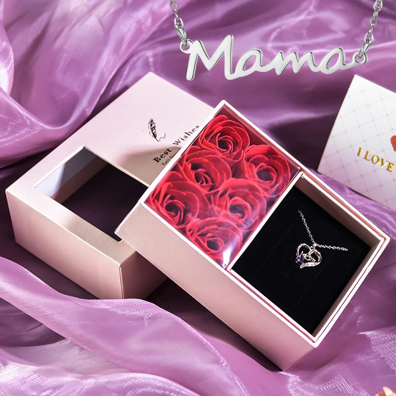 Forever Rose Gift Box with Mama Letter Necklace