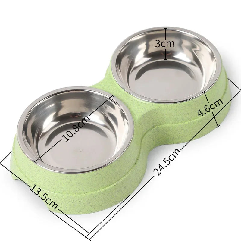 Pet Dog Cat Stainless Steel Double Food Water Bowls