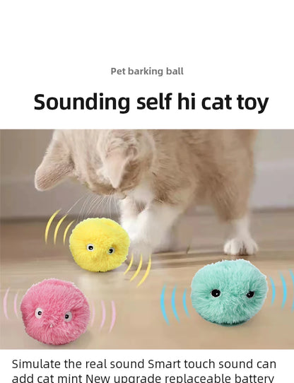 Squeaky Electric Interactive Ball Smart Plush Catnip Pet Cat Toy