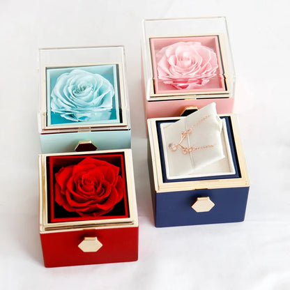 Rotating Preserved Eternal Rose Necklace Gift Box Set